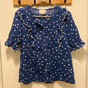 Sezane Paolina Ruffle Polka Dot Blouse Size 34